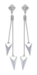 925 Sterling Silver CZ Fancy Double Spike Drop Earrings