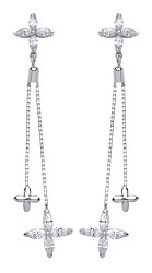 925 Sterling Silver CZ Flower Chain Drop Earrings