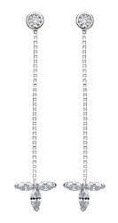 925 Sterling Silver CZ Chain Drop Leaf  Earrings