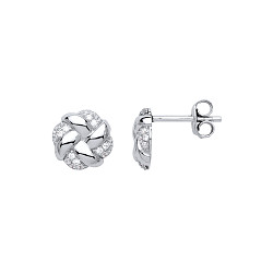 925 Sterling Silver Polished & CZ Fancy Flat Knot Studs