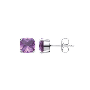 925 Sterling Silver Fancy Amythest 8mm Cushion Cut Studs