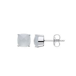 925 Sterling Silver Fancy Milky Aquamarine 8mm Cushion Cut Studs