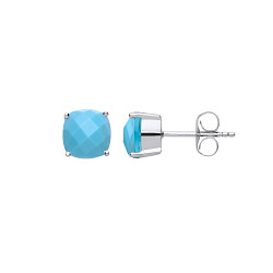 925 Sterling Silver Fancy Turquoise 8mm Cushion Cut Studs