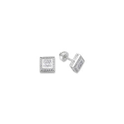 925 Sterling Silver CZ Fancy Square Stud Earrings
