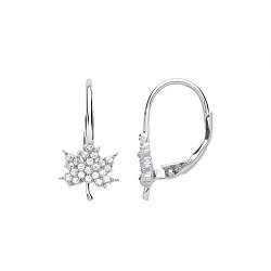 925 Sterling Silver CZ Leaf Drop Earrings