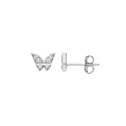 925 Sterling Silver CZ Butterfly Stud Earrings