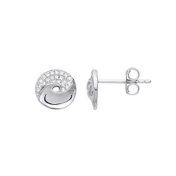 925 Sterling Silver CZ Twisted Interlocking Circle Stud Earrings