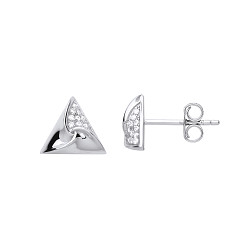 925 Sterling Silver CZ Cutout Triangle Stud Earrings