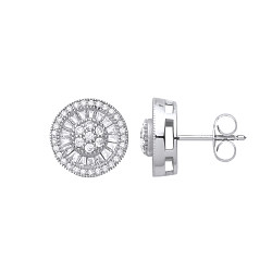 925 Sterling Silver Baguette CZ Halo Stud Earrings