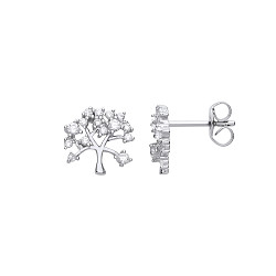 925 Sterling Silver CZ Tree Of Life Stud Earrings
