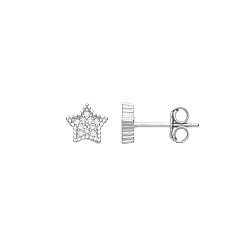 925 Sterling Silver CZ Star Stud Earrings
