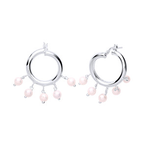 925 Sterling Silver Pearl Gypsy  Hoop Earrings
