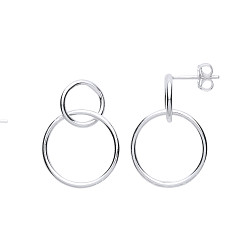 925 Sterling Silver Interlocking Double Circle Drop Earrings