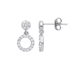 925 Sterling Silver CZ Circle Drop Earrings