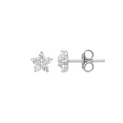 925 Sterling Silver CZ Flower Stud Earrings
