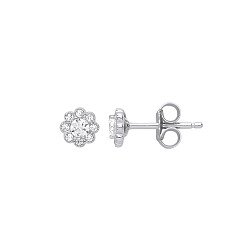 925 Sterling Silver CZ Flower Stud Earrings