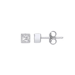 925 Sterling Silver CZ Square Stud Earrings