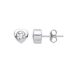 925 Sterling Silver CZ Heart Stud Earrings