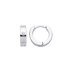 925 Sterling Silver Hinged Hoop Earrings With Single CZ Stone