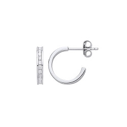 925 Sterling Silver CZ Half Hoop Earrings
