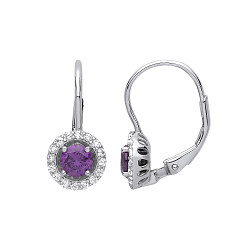 925 Sterling Silver CZ & Amethyst Round Drop Earrings