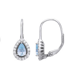 925 Sterling Silver CZ & Aquamarine Pear Drop Earrings