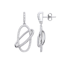 Silver CZ Entwined Oval Drop Earrings