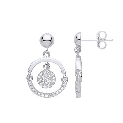 Gold Plated CZ Fancy Circle Drop Earrings