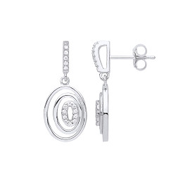 Gold Plated CZ Fancy Oval Drop Earrings