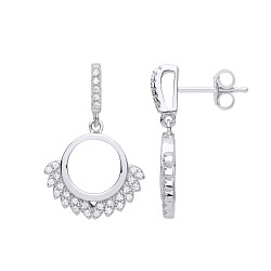 Gold Plated CZ Fancy Round Drop Earrings