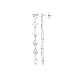 925 Sterling Silver CZ Multiple Triangles Fancy Drop Earrings