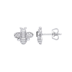 Silver Bumble Bee Stud Earrings