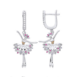 Silver CZ & Ruby Ballerina Drop Earrings