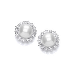 Silver CZ & Fresh Water Pearl Stud Earrings