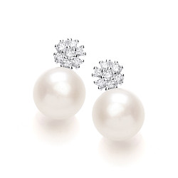 Silver CZ & Fresh Water Pearl Stud Earrings