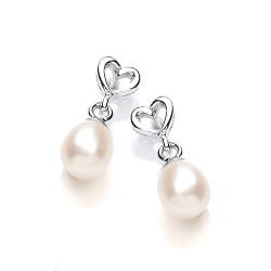 925 Sterling Silver Fresh Water Pearl & Heart Drop Earrings