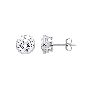 Silver April Crystal Birthstone 8mm Stud Earring