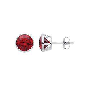 Silver January Garnet Birthstone 8mm Stud Earring