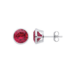Silver July Ruby Birthstone 8mm Stud Earring