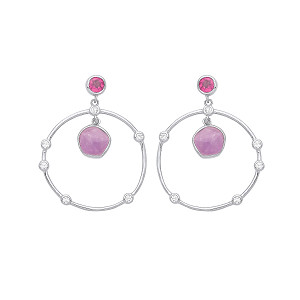 925 Sterling Silver Amethyst, Rhodolite & CZ Fancy Earrings