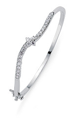 925 Sterling Silver Cubic Zirconia Wave Bangle With CZ Flower Detail
