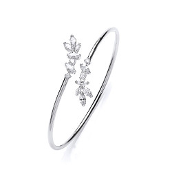 925 Sterling Silver Ladies CZ Crossover Leaf Detail Bangle