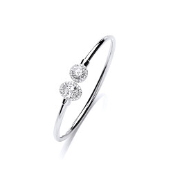 925 Sterling Silver CZ Fancy Torque Bangle With Round & Oval Stones