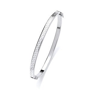 Silver Plated Greek Key Hinged Bangle
