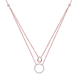 Rose Gold Plated Double Chain Necklace w/ CZ Charms