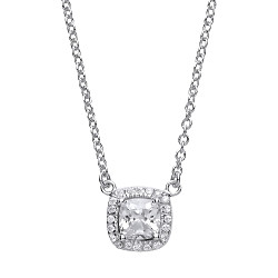 925 Sterling Silver Ladies Necklace With CZ Cushion Cut Pendant