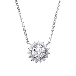 925 Sterling Silver CZ Round Halo Fancy Pendant With Chain