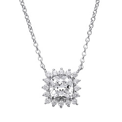 925 Sterling Silver CZ Square Fancy Pendant With Chain
