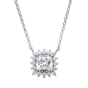 925 Sterling Silver CZ Square Fancy Pendant With Chain