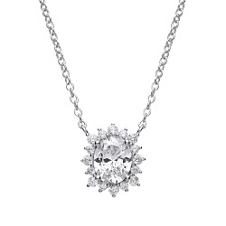 925 Sterling Silver CZ Oval Fancy Pendant With Chain